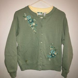 Vintage Shenanigans Petite M Sweater Button up Cottagecore  Seafoam Green Floral